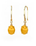 PENDIENTES GAIA GANCHO DE ORO Y DIAMANTES DE 0,01 CT CON OVAL CABUJàN DE CITRINO 8X6MM - CRESBER