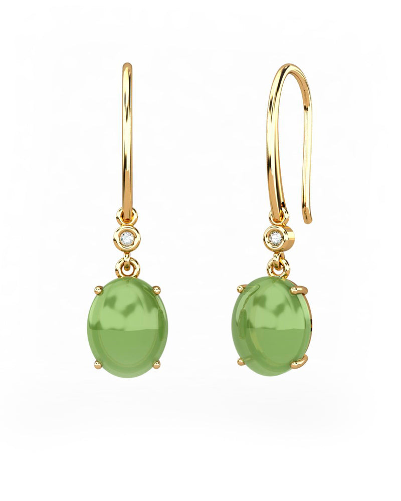 PENDIENTES GAIA GANCHO DE ORO Y DIAMANTES DE 0,01 CT CON OVAL CABUJàN DE OLIVINA 8X6MM - CRESBER