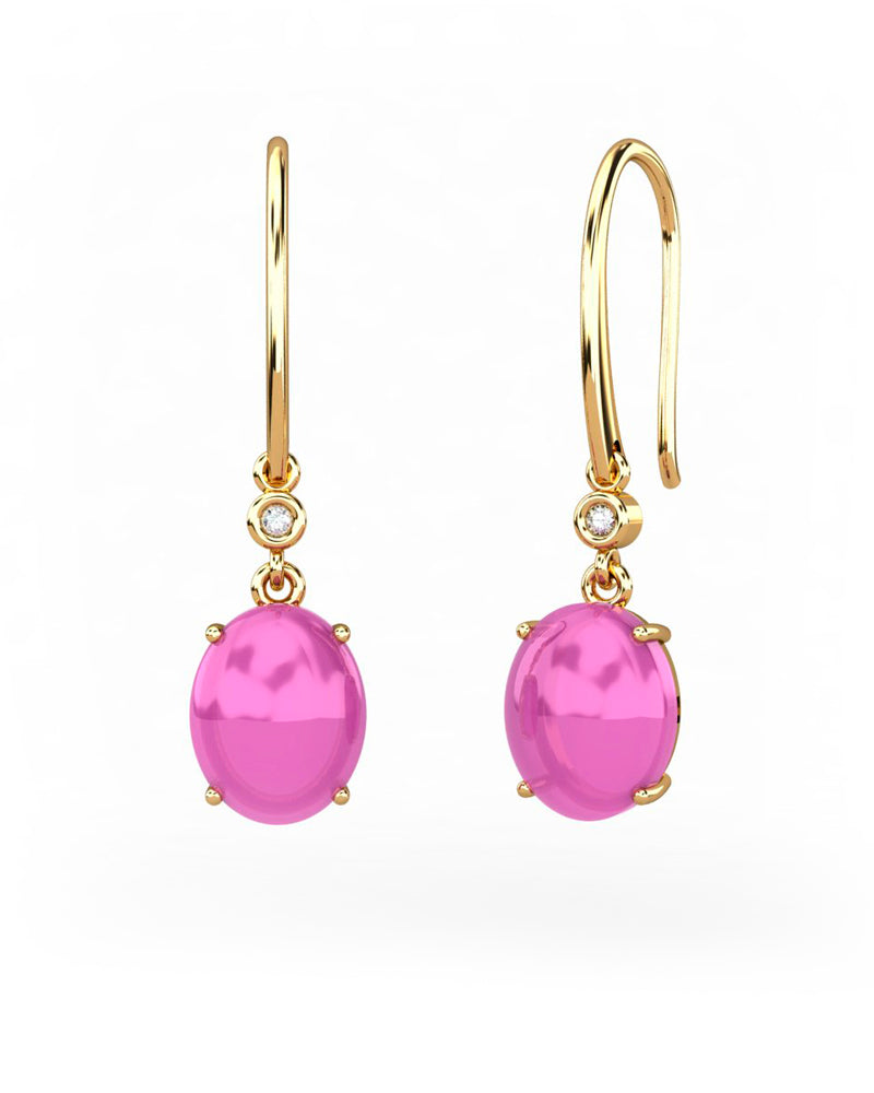 PENDIENTES GAIA GANCHO DE ORO Y DIAMANTES DE 0,01 CT CON OVAL CABUJàN DE TURMALINA 8X6MM - CRESBER
