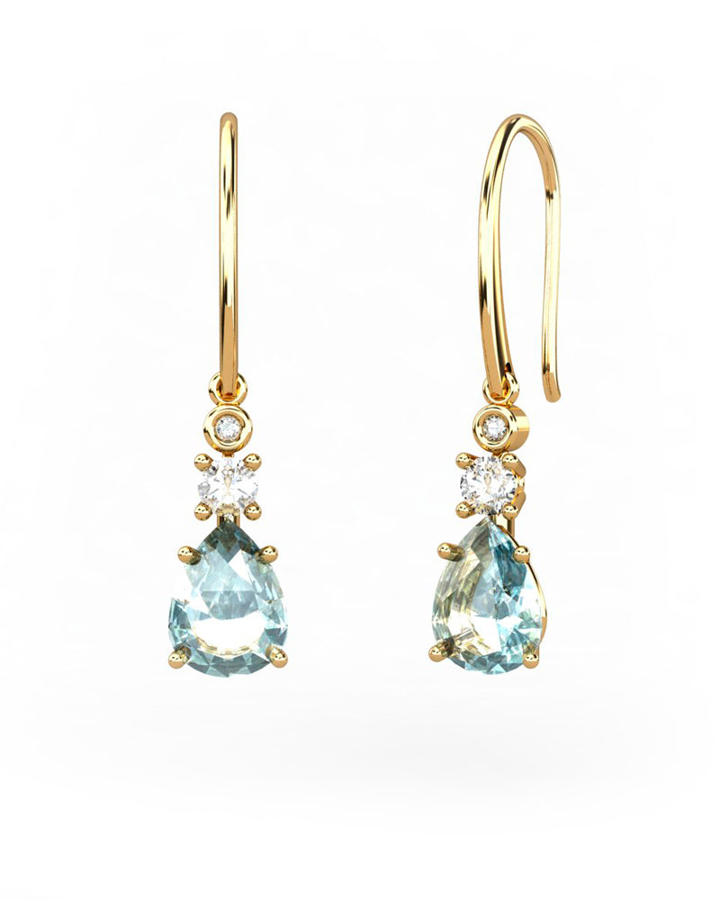 PENDIENTES GAIA GANCHO DE ORO Y DIAMANTES DE 0,01 CT Y TOPACIO CON PERA FACETADA DE  8X6MM - CRESBER