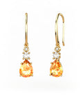 PENDIENTES GAIA GANCHO DE ORO Y DIAMANTES DE 0,01 CT Y TOPACIO CON PERA FACETADA DE CITRINO 8X6MM - CRESBER
