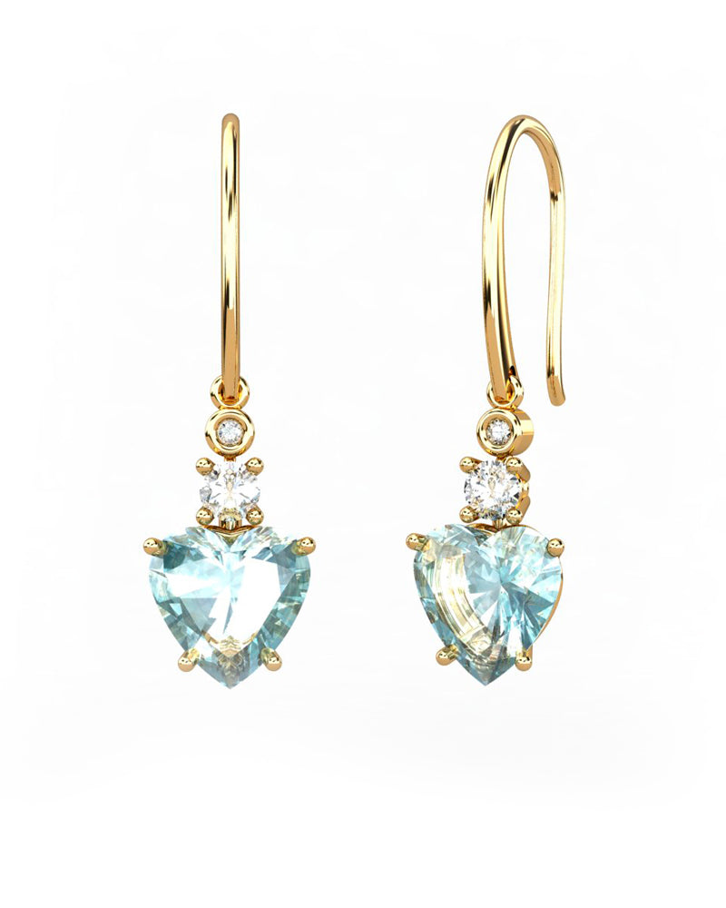 PENDIENTES GAIA DE ORO Y DIAMANTES DE 0,01 CT Y TOPACIO CON CORAZàN FACETADO DE  8X6MM - CRESBER
