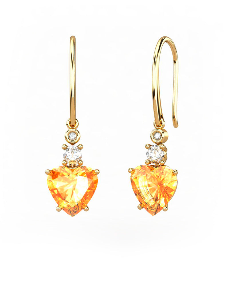 PENDIENTES GAIA DE ORO Y DIAMANTES DE 0,01 CT Y TOPACIO CON CORAZàN FACETADO DE CITRINO 8X6MM - CRESBER