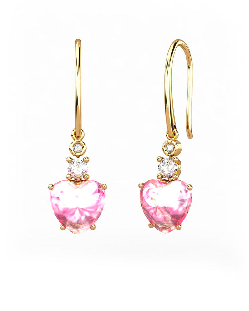 PENDIENTES GAIA DE ORO Y DIAMANTES DE 0,01 CT Y TOPACIO CON CORAZàN CABUJàN DE TURMALINA 8X6MM - CRESBER