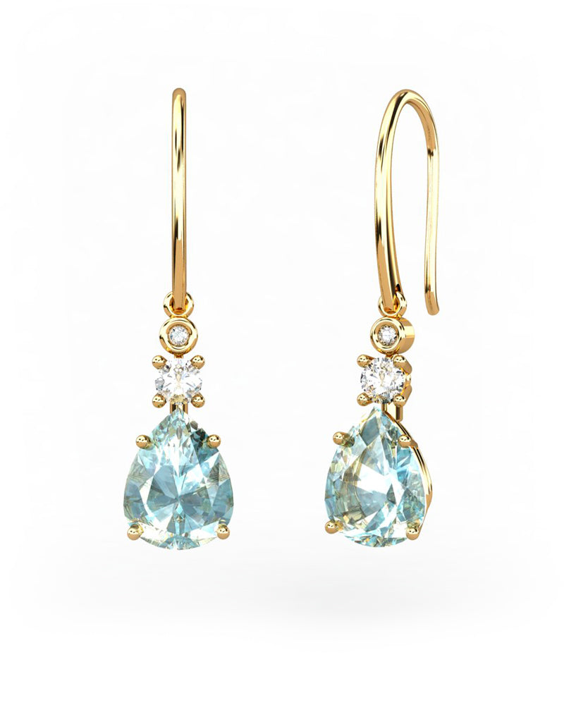 PENDIENTES GAIA DE ORO Y DIAMANTES DE 0,01 CT Y TOPACIO CON PERA FACETADA DE  9X7MM - CRESBER
