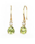 PENDIENTES GAIA DE ORO Y DIAMANTES DE 0,01 CT Y TOPACIO CON PERA FACETADA DE OLIVINA 9X7MM - CRESBER