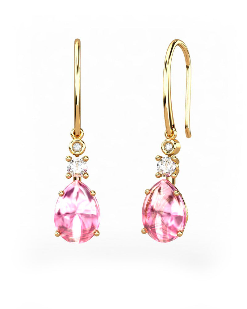 PENDIENTES GAIA DE ORO Y DIAMANTES DE 0,01 CT Y TOPACIO CON PERA CABUJàN DE TURMALINA 7X9MM - CRESBER