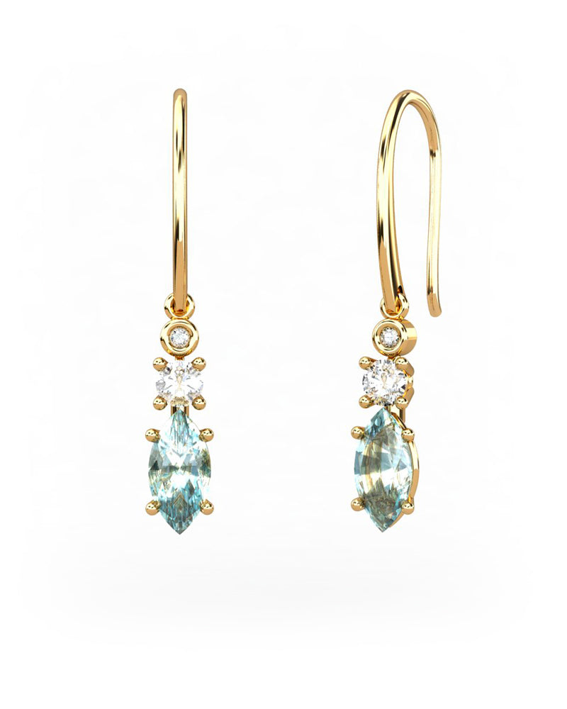 PENDIENTES GAIA DE ORO Y DIAMANTES DE 0,01 CT Y TOPACIO CON MARQUISE FACETADO DE  8X4MM - CRESBER