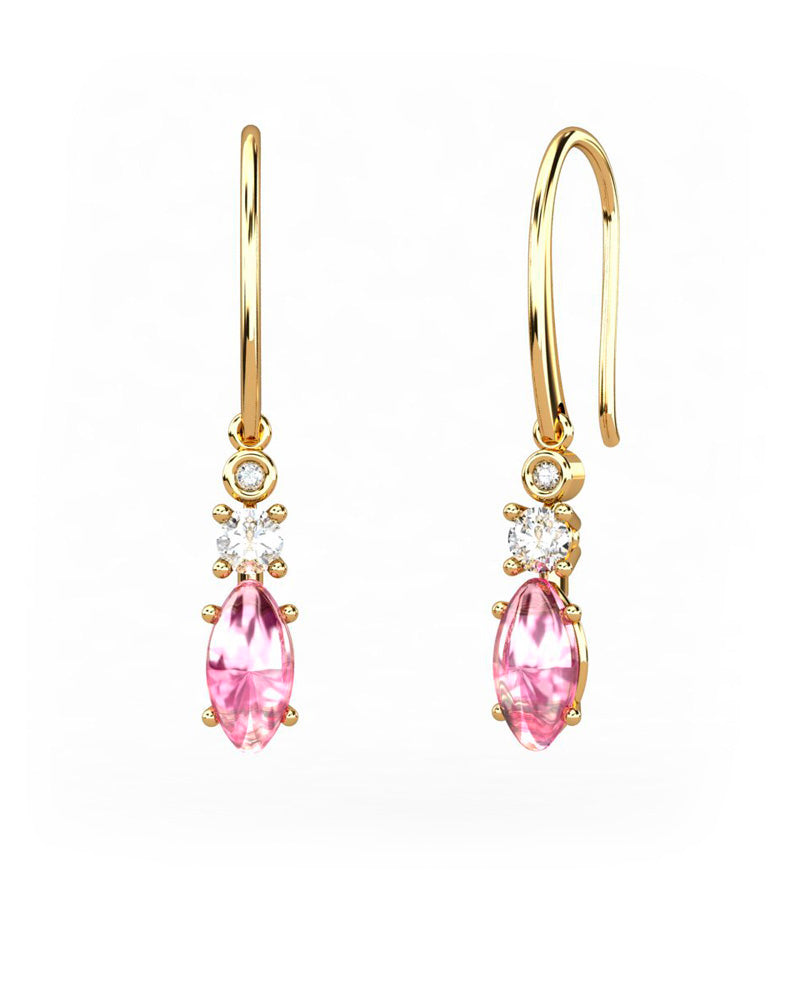 PENDIENTES GAIA DE ORO Y DIAMANTES DE 0,01 CT Y TOPACIO CON MARQUISE CABUJàN TURMALINA 8X4MM - CRESBER