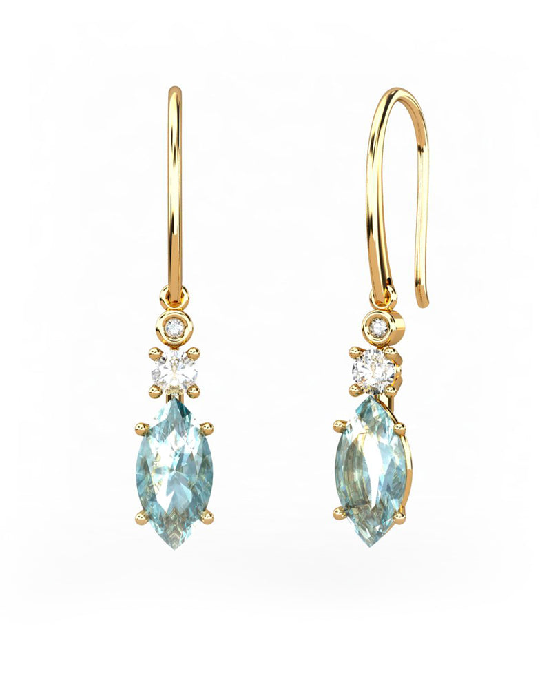 PENDIENTES GAIA DE ORO Y DIAMANTES DE 0,01 CT Y TOPACIO CON MARQUISE FACETADO DE  10X5MM - CRESBER