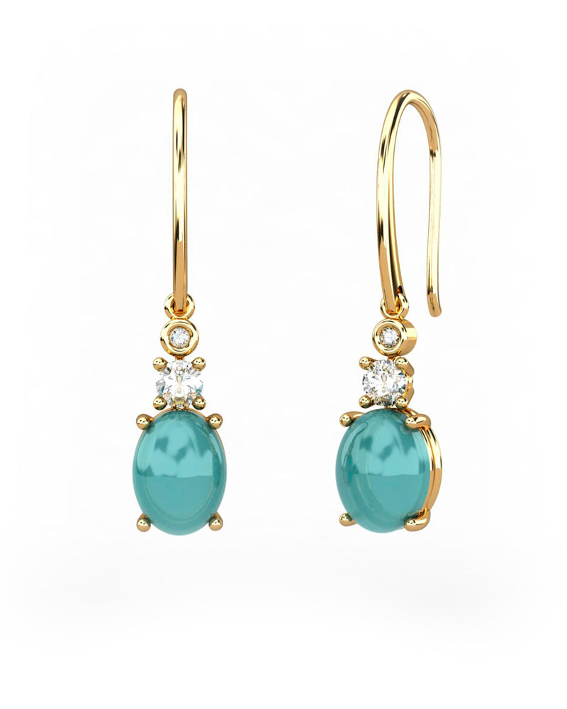 PENDIENTES GAIA DE ORO Y DIAMANTES DE 0,01 CT Y TOPACIO CON OVAL CABUJàN  8X6MM - CRESBER
