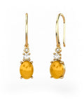 PENDIENTES GAIA DE ORO Y DIAMANTES DE 0,01 CT Y TOPACIO CON OVAL CABUJàN CITRINO 8X6MM - CRESBER
