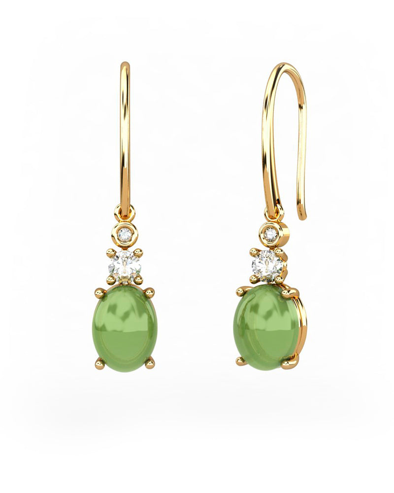 PENDIENTES GAIA DE ORO Y DIAMANTES DE 0,01 CT Y TOPACIO CON OVAL CABUJàN OLIVINA 8X6MM - CRESBER