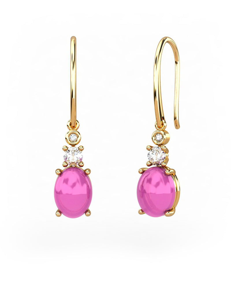 PENDIENTES GAIA DE ORO Y DIAMANTES DE 0,01 CT Y TOPACIO CON OVAL CABUJàN TURMALINA 8X6MM - CRESBER