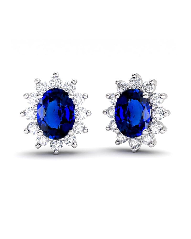 PENDIENTES DIANA ORO DIAMANTES 0.91 CT ZAFIRO 8X6MM - CRESBER