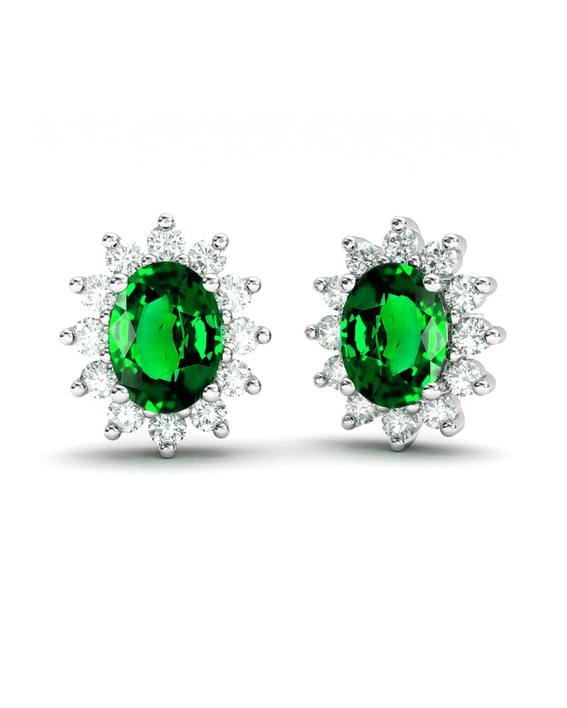 PENDIENTES DIANA ORO DIAMANTES 0.91 CT ESMERALDA 8X6MM - CRESBER