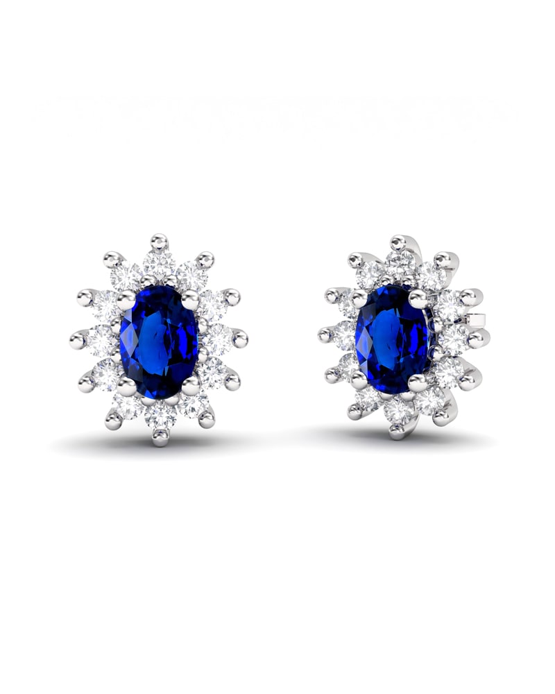 PENDIENTES DIANA ORO DIAMANTES 0.60 CT ZAFIRO 6X4MM - CRESBER