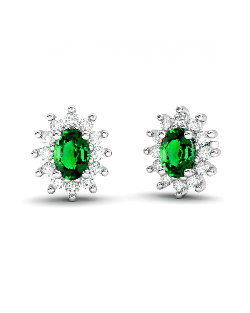 PENDIENTES DIANA ORO DIAMANTES 0.60 CT ESMERALDA 6X4MM - CRESBER