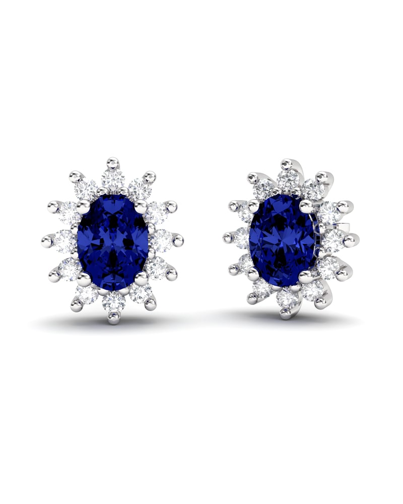 PENDIENTES DIANA ORO DIAMANTES 0.62 CT ZAFIRO 7X5MM - CRESBER