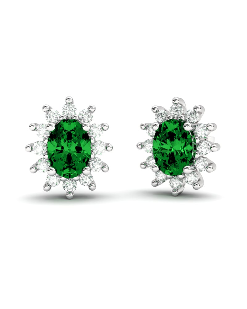 PENDIENTES DIANA ORO DIAMANTES 0.62 CT ESMERALDA 7X5MM - CRESBER