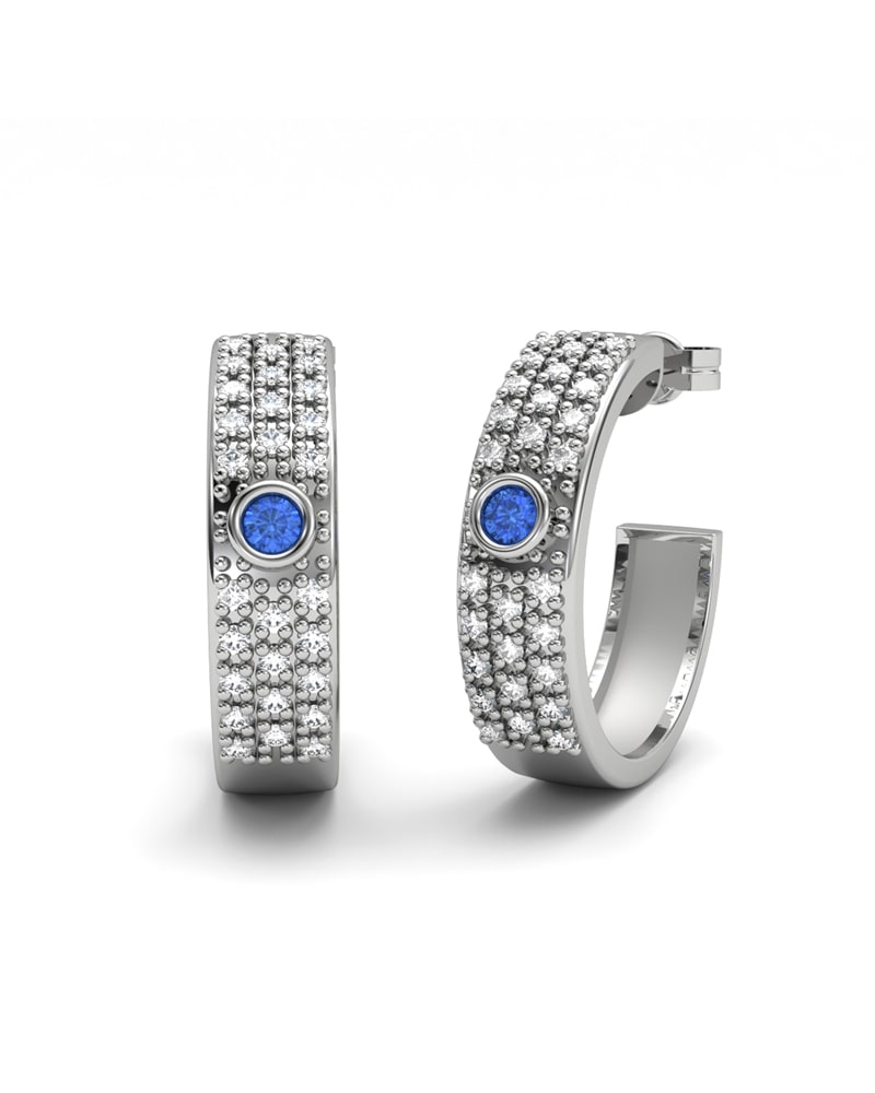 PENDIENTE ORO PAVE DIAMANTE 0,36 CT Y ZAFIRO - CRESBER