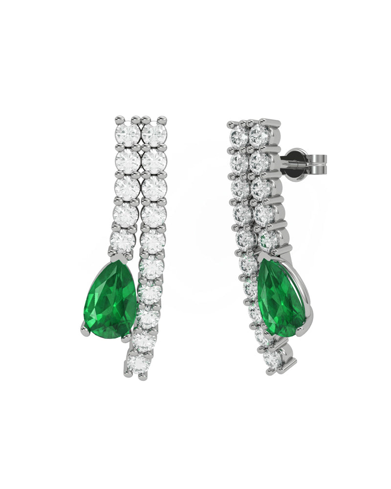 PENDIENTE ORO DIAMANTE 1.14 CT ESMERALDA PERA 7X5 - CRESBER