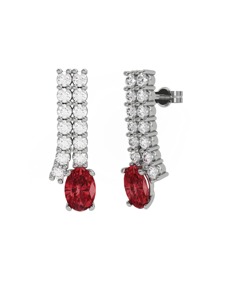 PENDIENTE ORO DIAMANTE 1,00 CT RUBI OVAL 7X5 - CRESBER