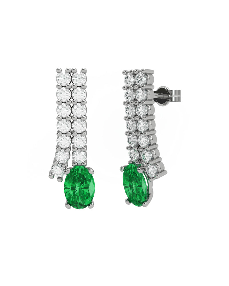 PENDIENTE ORO DIAMANTE 1,00 CT ESMERALDA OVAL 7X5 - CRESBER