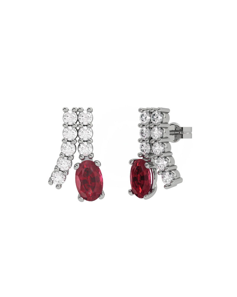 PENDIENTE ORO DIAMANTE 0,61 CT RUBI OVAL 6X4 - CRESBER
