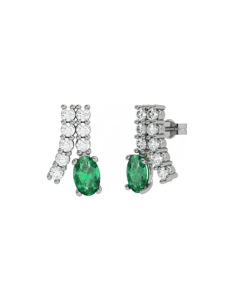PENDIENTE ORO DIAMANTE 0,60 CT ESMERALDA OVAL 6X4 - CRESBER