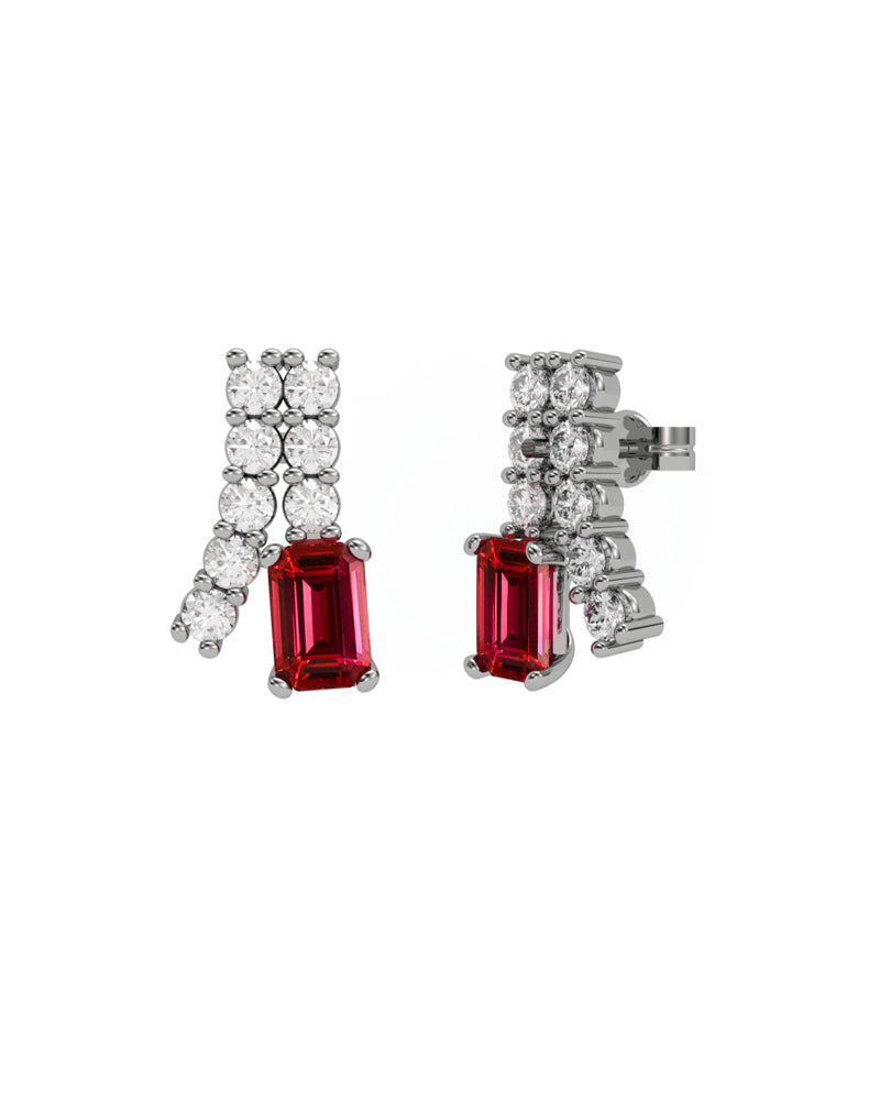 PENDIENTE ORO DIAMANTE 0,60 CT RUBI OCTOGONAL 6X4 - CRESBER
