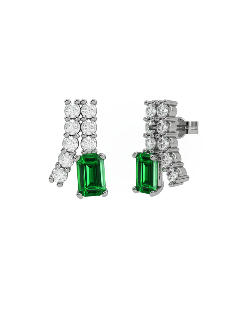 PENDIENTE ORO DIAMANTE 0,60 CT ESMERALDA OCTOG 6X4 - CRESBER