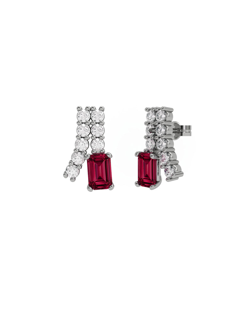 PENDIENTE ORO DIAMANTE 0,60 CT RUBI OCTOG 6X4 - CRESBER
