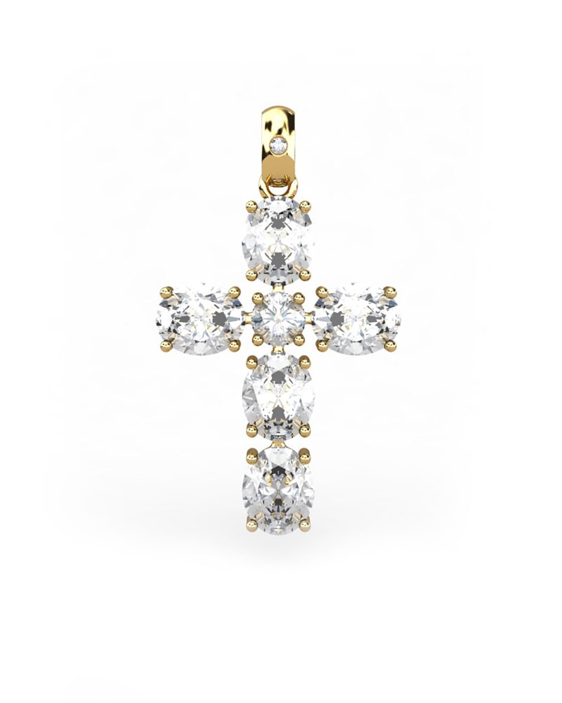 COLGANTE SPIRITUAL CRUZ DE DIAMANTE 0,01 CT Y TOPACIOS OVALES - CRESBER