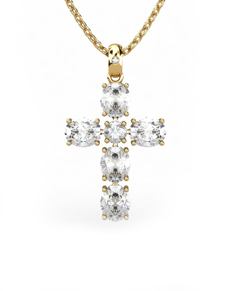 COLGANTE SPIRITUAL CRUZ DE DIAMANTE 0,01 CT Y TOPACIOS OVALES - CRESBER