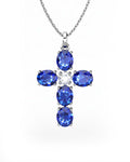 COLGANTE SPIRITUAL CRUZ DE DIAMANTE 0,27 CT Y ZAFIROS OVALES - CRESBER