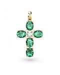 COLGANTE SPIRITUAL CRUZ DE DIAMANTE 0,12 CT Y ESMERALDAS OVALES - CRESBER
