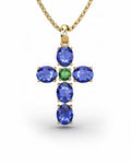 COLGANTE SPIRITUAL CRUZ DE DIAMANTE 0,01 CT Y ZAFIROS OVALES Y ESMERALDA - CRESBER