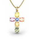COLGANTE SPIRITUAL CRUZ DE DIAMANTE 0,01 CT Y ZAFIROS MULTICOLOR OVALES - CRESBER