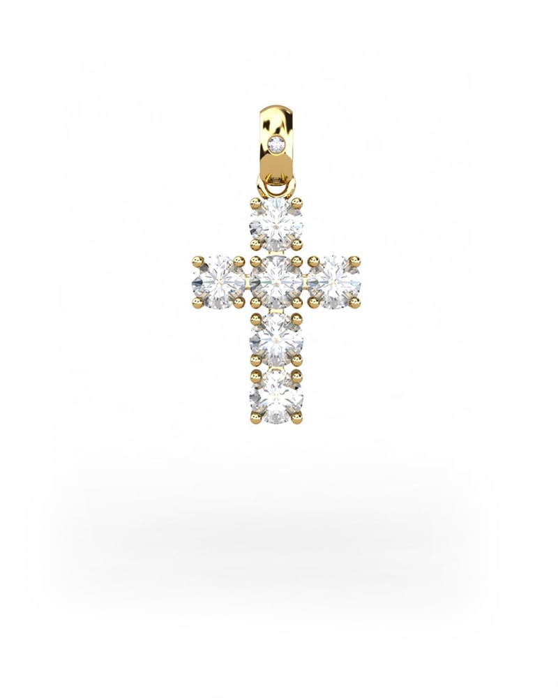 COLGANTE SPIRITUAL CRUZ DE DIAMANTE 0,01 CT Y TOPACIOS - CRESBER