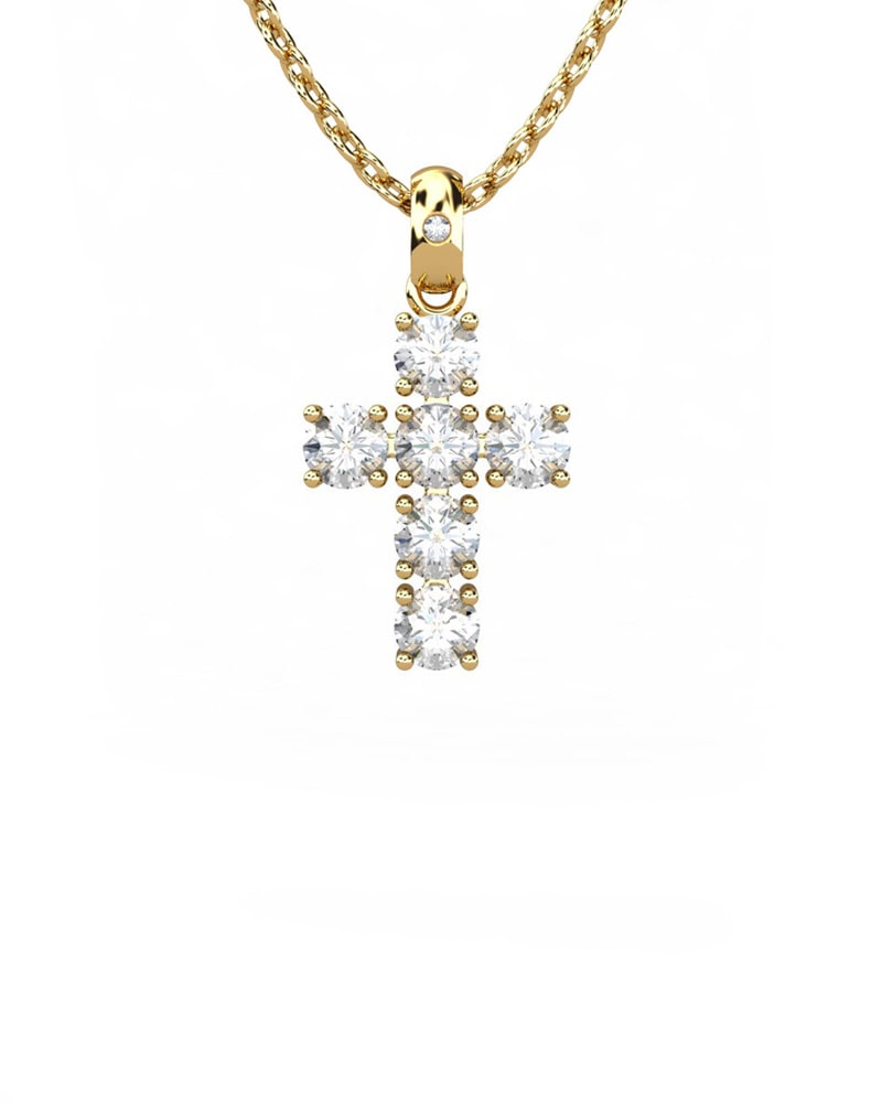 COLGANTE SPIRITUAL CRUZ DE DIAMANTE 0,01 CT Y TOPACIOS - CRESBER
