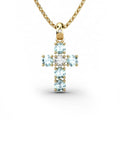 COLGANTE SPIRITUAL CRUZ DE DIAMANTE 0,01 CT Y TOPACIOS AZULES - CRESBER
