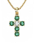 COLGANTE SPIRITUAL CRUZ DE DIAMANTE 0,12 CT Y ESMERALDAS - CRESBER