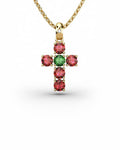COLGANTE SPIRITUAL CRUZ DE DIAMANTE 0,01 CT Y RUBIES Y ESMERALDA - CRESBER