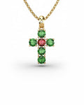 COLGANTE SPIRITUAL CRUZ DE DIAMANTE 0,01 CT Y ESMERALDAS Y RUBI - CRESBER