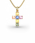 COLGANTE SPIRITUAL CRUZ DE DIAMANTE 0,01 CT Y ZAFIROS MULTICOLOR - CRESBER