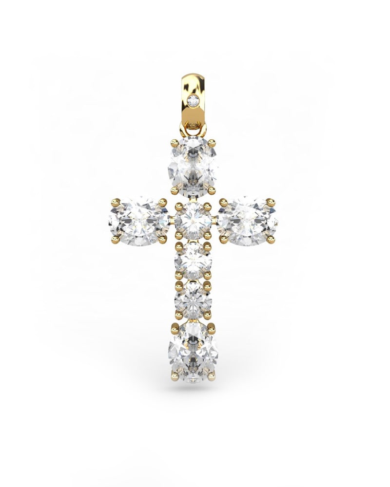 COLGANTE SPIRITUAL CRUZ DE DIAMANTE 0,01 CT Y TOPACIOS OVALES Y REDONDOS - CRESBER