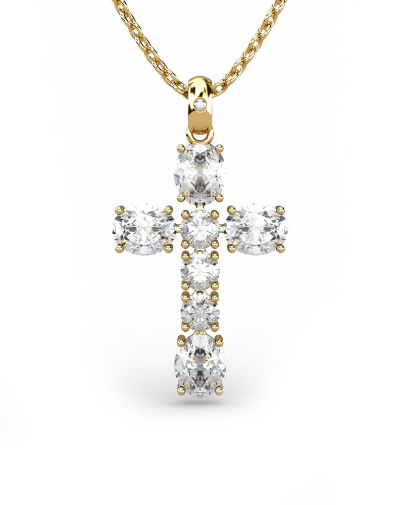 COLGANTE SPIRITUAL CRUZ DE DIAMANTE 0,01 CT Y TOPACIOS OVALES Y REDONDOS - CRESBER