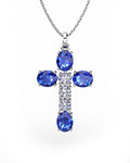 COLGANTE SPIRITUAL CRUZ DE DIAMANTE 0,34 CT Y ZAFIROS - CRESBER