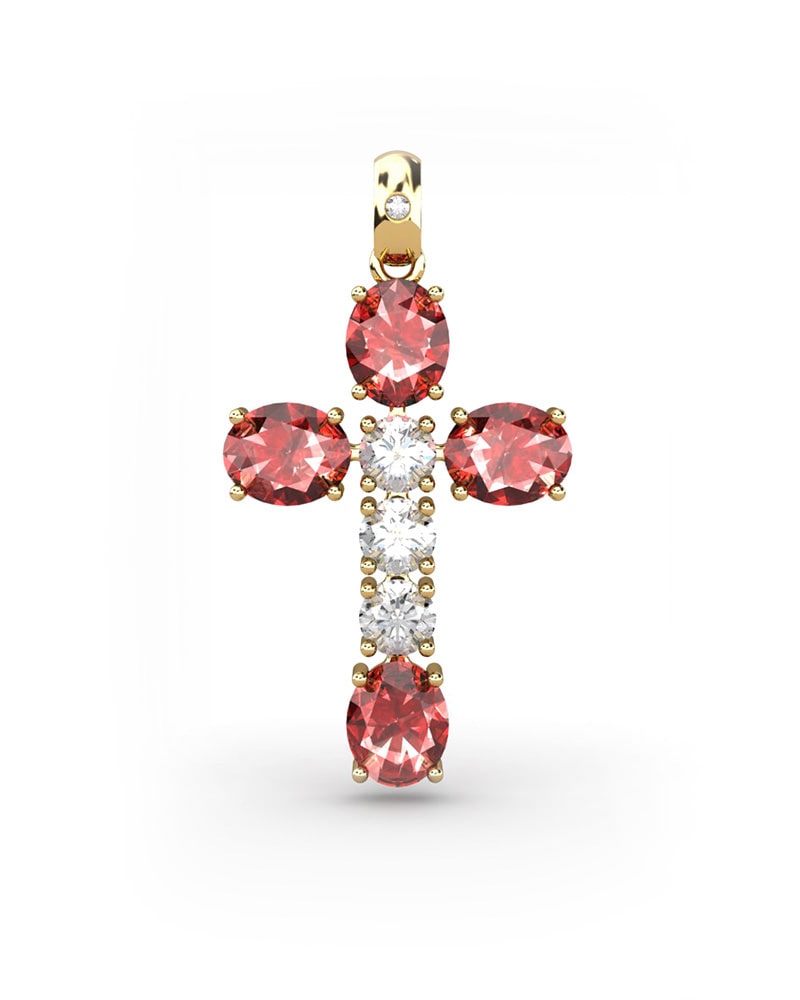 COLGANTE SPIRITUAL CRUZ DE DIAMANTE 0,34 CT Y RUBIES - CRESBER